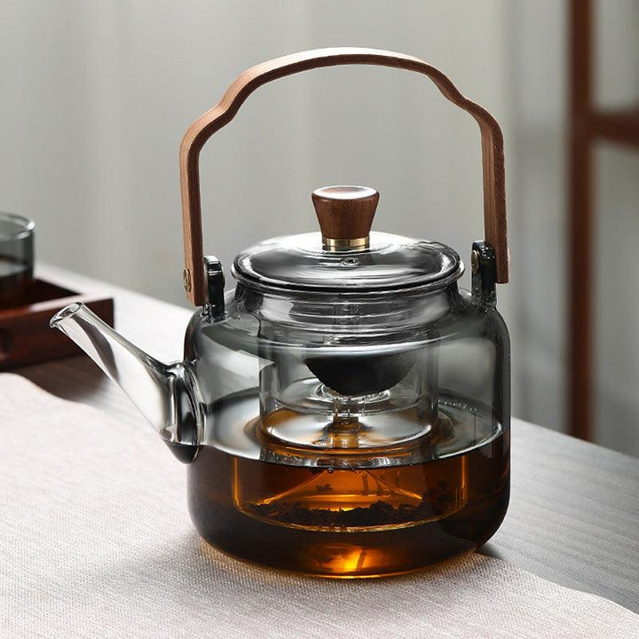 Elegant glass- og tretekanne for den perfekte tilberedningen av løse teblader | Luvikno