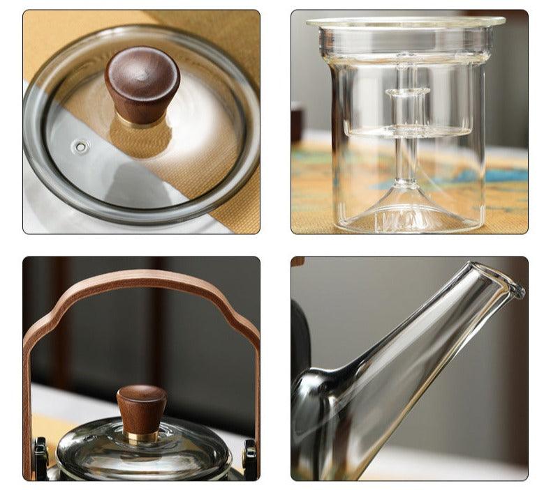 Elegant glass- og tretekanne for den perfekte tilberedningen av løse teblader | Luvikno