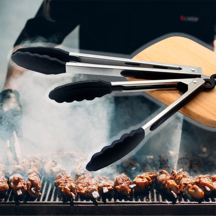 Silikontang og rustfritt stål grilltang - 23/30 cm - Hvit / Svart | Luvikno