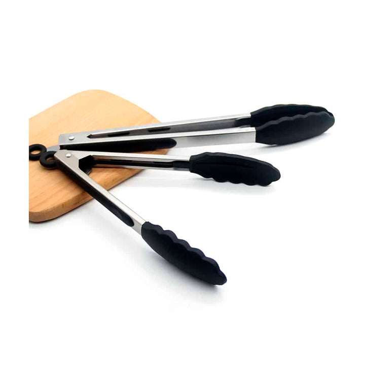 Silikontang og rustfritt stål grilltang - 23/30 cm - Hvit / Svart | Luvikno