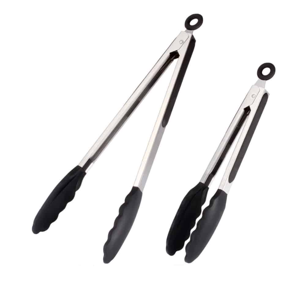 Silikontang og rustfritt stål grilltang - 23/30 cm - Hvit / Svart | Luvikno