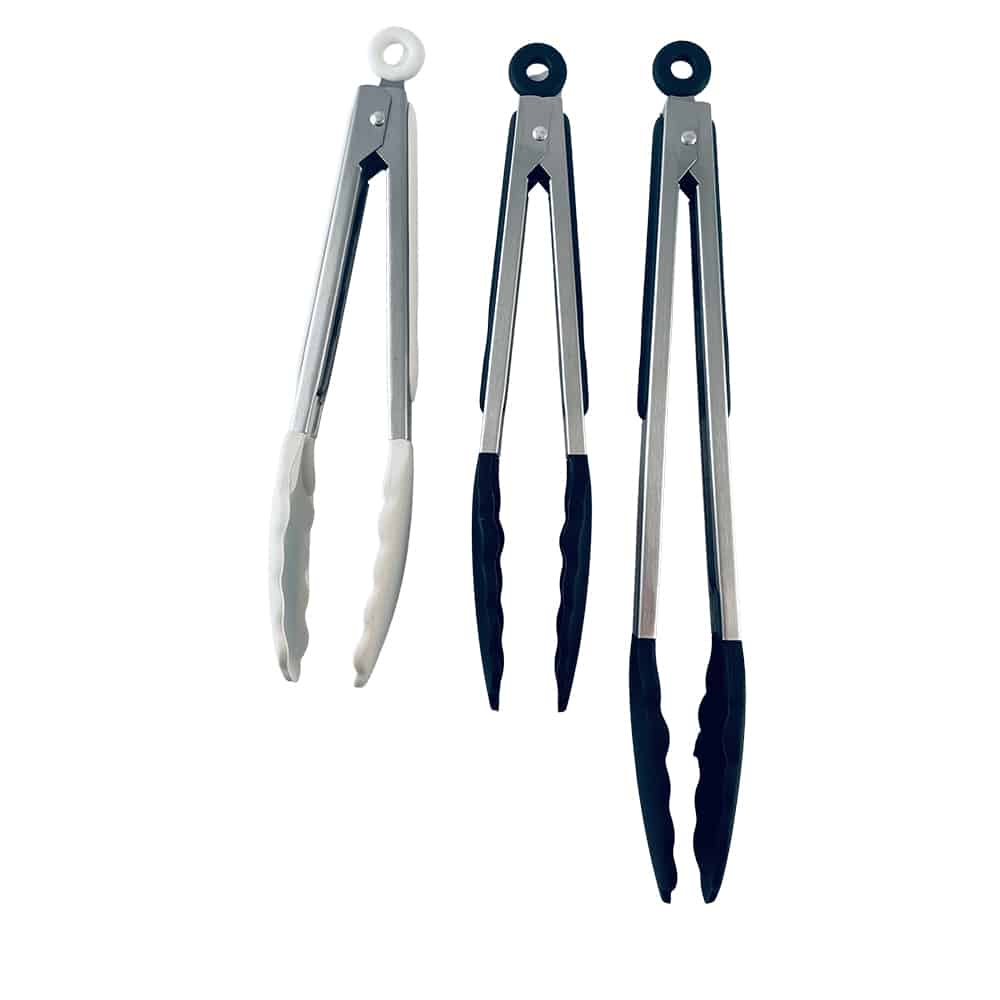 Silikontang og rustfritt stål grilltang - 23/30 cm - Hvit / Svart | Luvikno