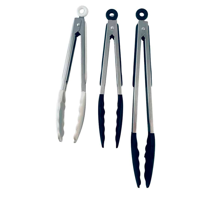 Silikontang og rustfritt stål grilltang - 23/30 cm - Hvit / Svart | Luvikno
