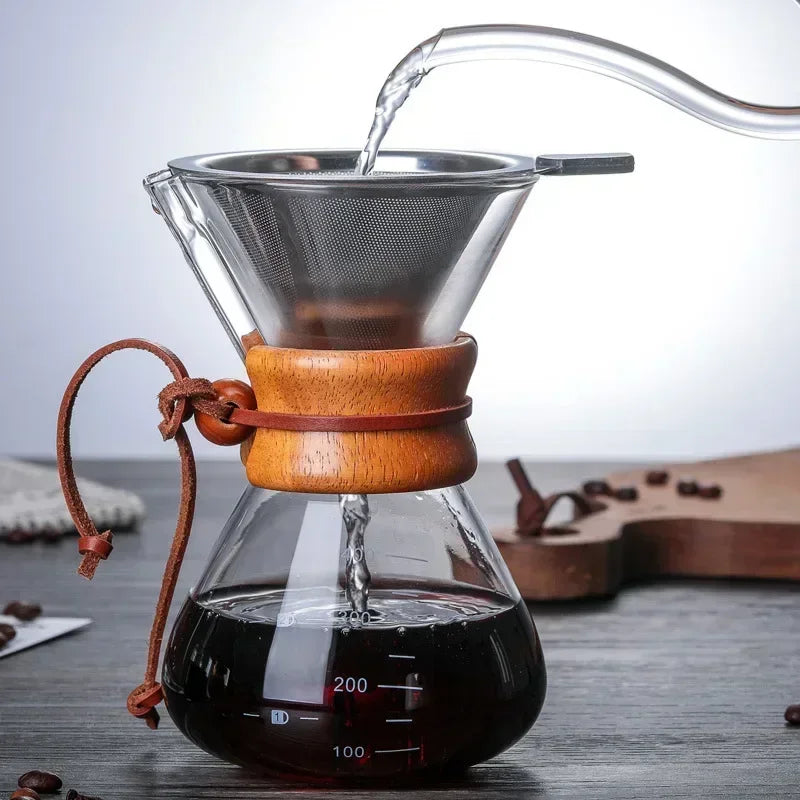 Håndglass kaffekjele med rustfritt stålfilter dryppbrygger kaffe | Luvikno