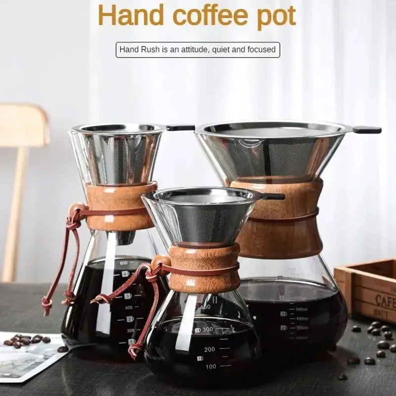 Håndglass kaffekjele med rustfritt stålfilter dryppbrygger kaffe | Luvikno