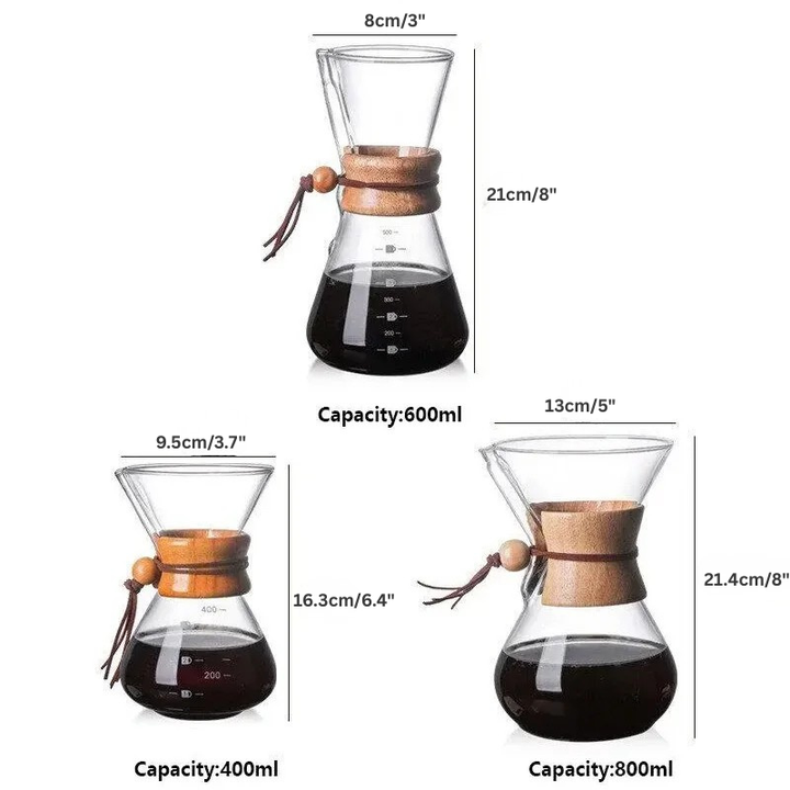 Håndglass kaffekjele med rustfritt stålfilter dryppbrygger kaffe | Luvikno