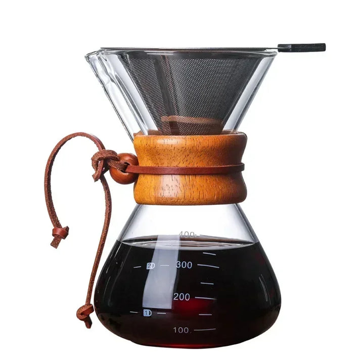 Håndglass kaffekjele med rustfritt stålfilter dryppbrygger kaffe | Luvikno