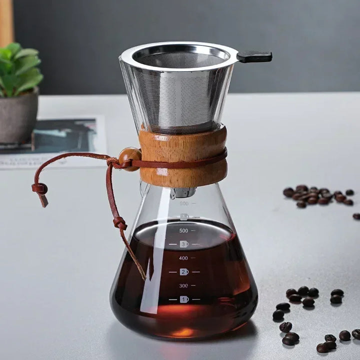 Håndglass kaffekjele med rustfritt stålfilter dryppbrygger kaffe | Luvikno