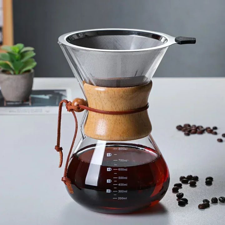 Håndglass kaffekjele med rustfritt stålfilter dryppbrygger kaffe | Luvikno