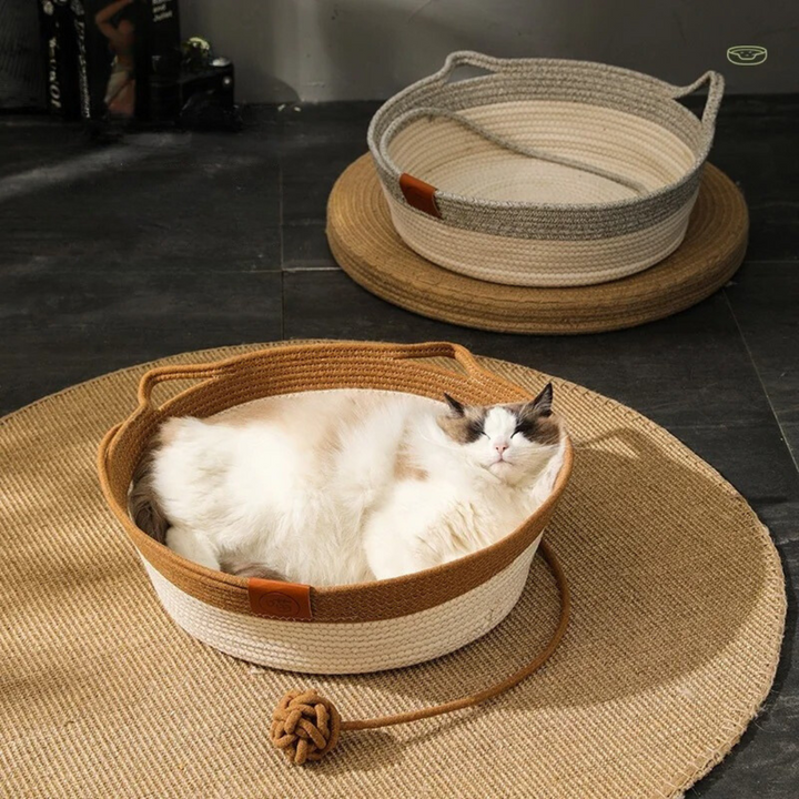 Håndvevd bomull tau seng for katter - CozyNest Luvikno