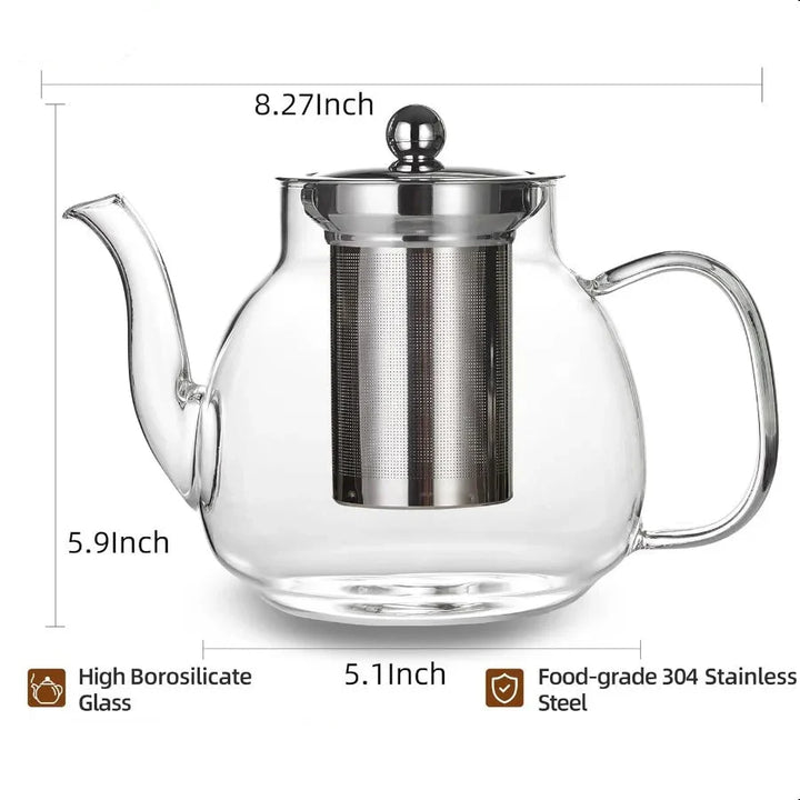 Varmebestandig borosilikatglass tekjele i rustfritt stål med infuser | Luvikno