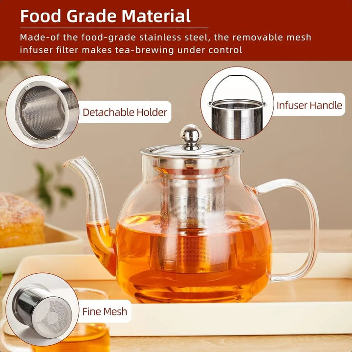 Varmebestandig borosilikatglass tekjele i rustfritt stål med infuser | Luvikno