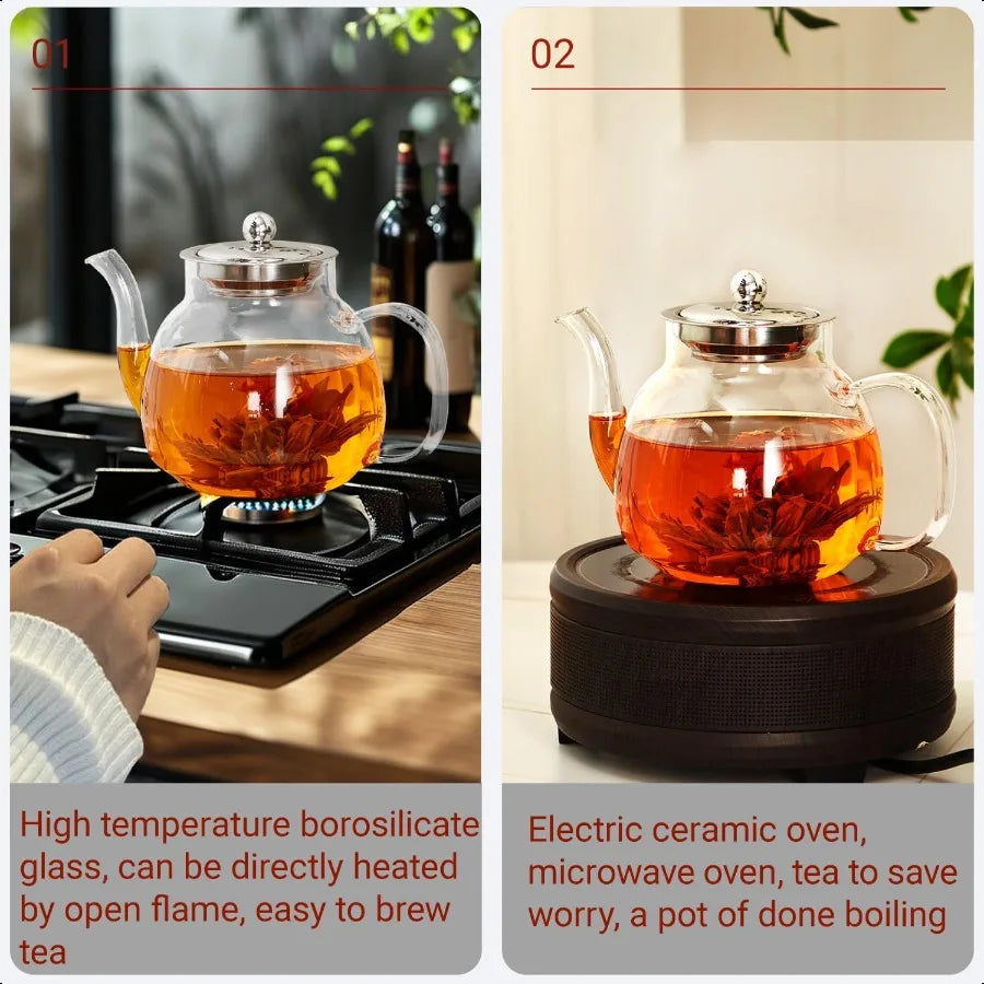 Varmebestandig borosilikatglass tekjele i rustfritt stål med infuser | Luvikno