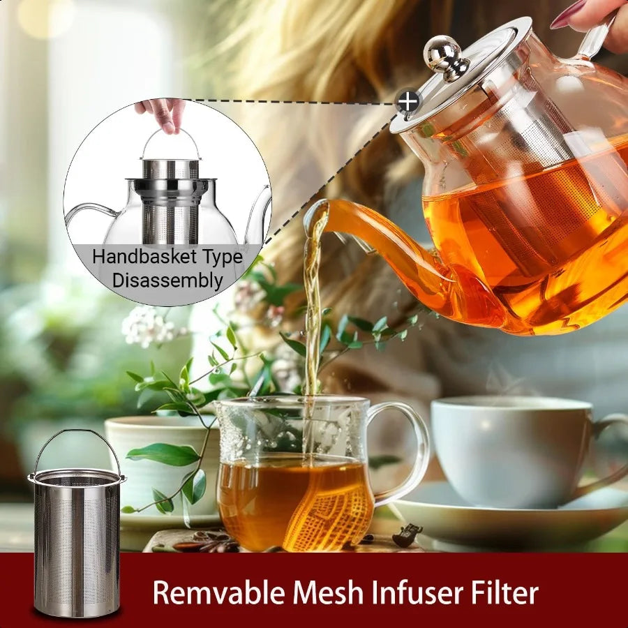 Varmebestandig borosilikatglass tekjele i rustfritt stål med infuser | Luvikno