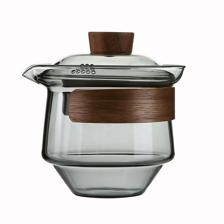 Elegant varmebestandig glasskopp med valnøttlokk for teelskere | Luvikno