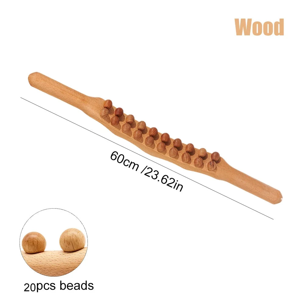 WoodRelax Gua Sha Massasje Stick – 60 cm massasjeverktøy laget av naturlig tre for dyp muskelavslapping | Luvikno