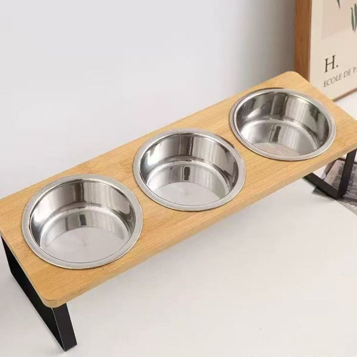 Hevet Dog Food Bowl – Bambusstativ med avtakbare rustfrie stålskåler | Luvikno