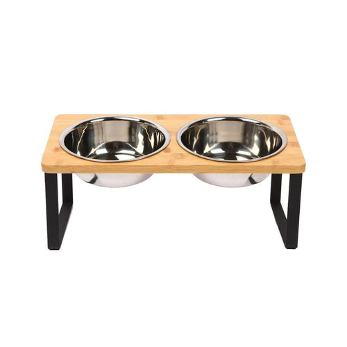 Hevet Dog Food Bowl – Bambusstativ med avtakbare rustfrie stålskåler | Luvikno