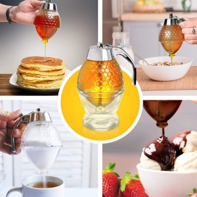 Dryppfri honningdispenser med bikube-design – 200 ml plast | Luvikno