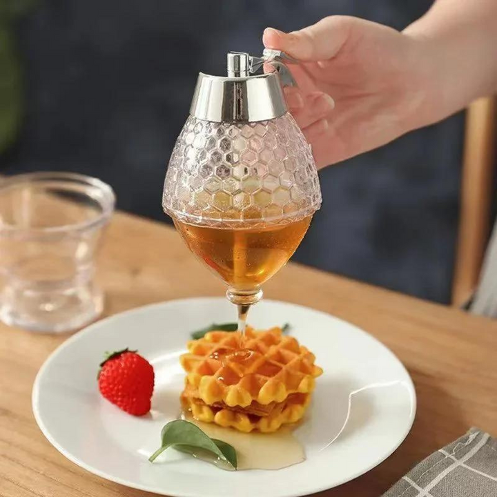 Dryppfri honningdispenser med bikube-design – 200 ml plast | Luvikno