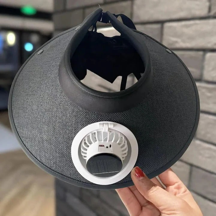 Bred brim solhatt med solcelledrevet vifte | Luvikno