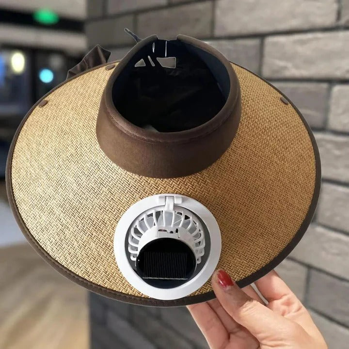Bred brim solhatt med solcelledrevet vifte | Luvikno