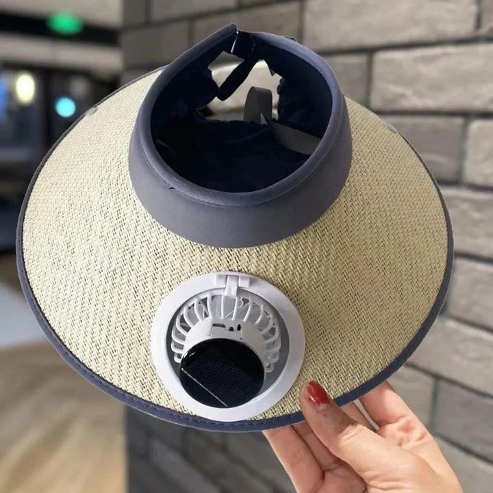 Bred brim solhatt med solcelledrevet vifte | Luvikno
