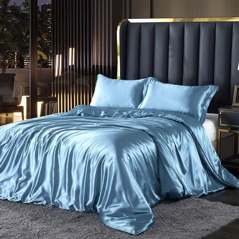 4-delt luksussett silk/satin sengetøy - 2x putetrekk og laken Luvikno