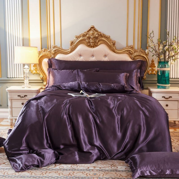 4-delt luksussett silk/satin sengetøy - 2x putetrekk og laken Luvikno