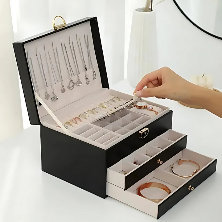 Lær Multi-Layer Smykkeskrin Organizer Luvikno