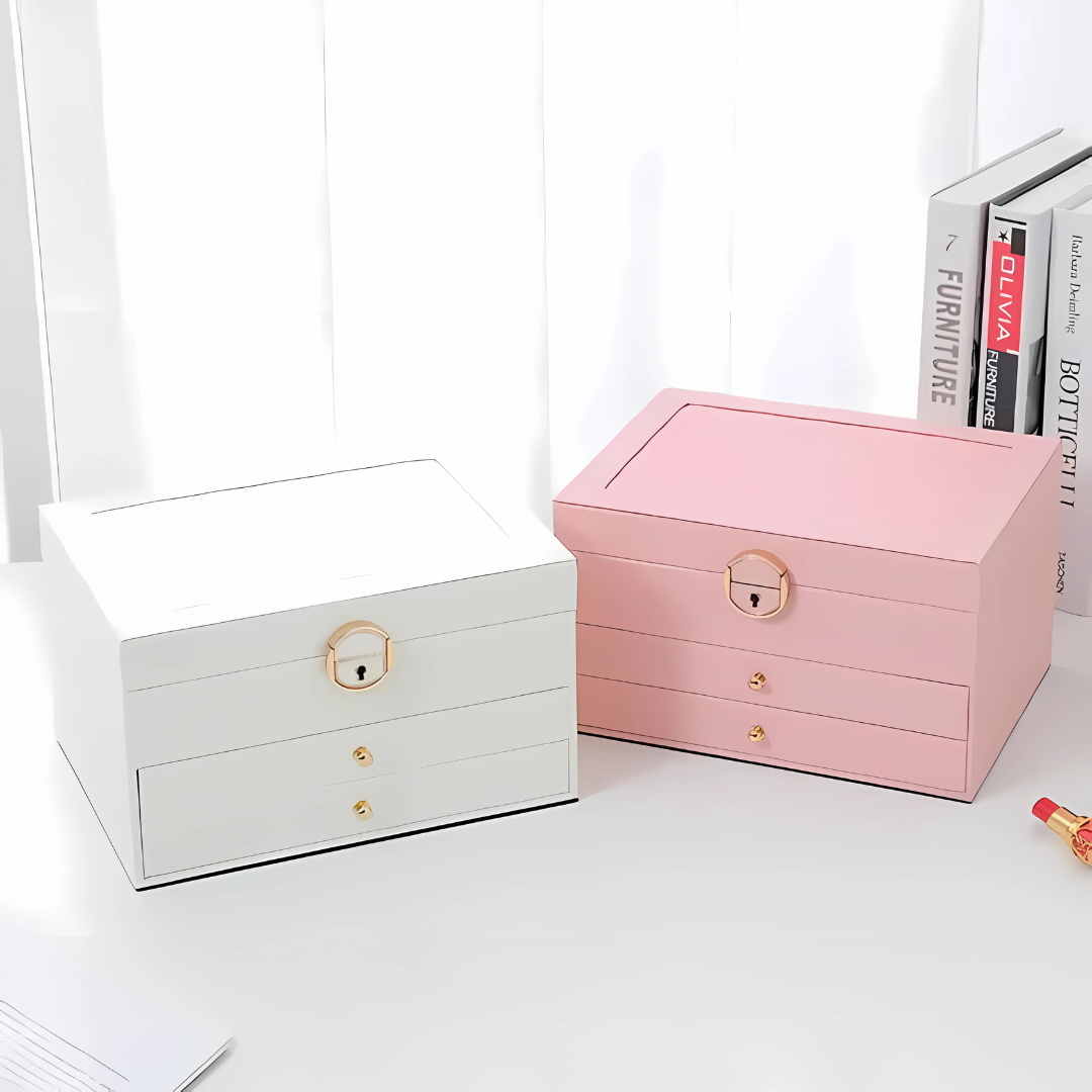 Lær Multi-Layer Smykkeskrin Organizer Luvikno