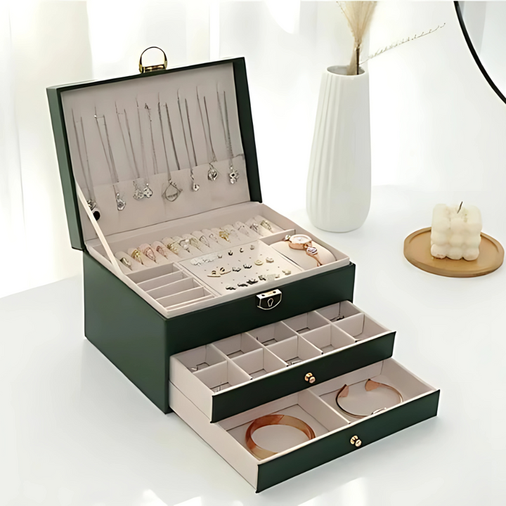 Lær Multi-Layer Smykkeskrin Organizer Luvikno