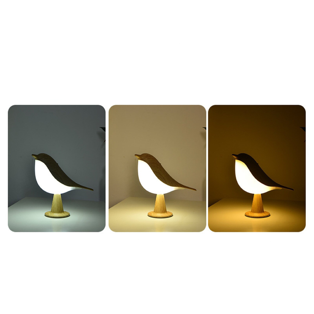 Bordlampe med fugldesign i trelook Luvikno