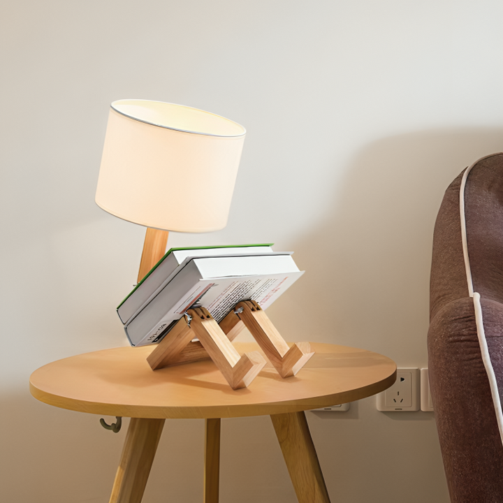 NordicLight – Skandinavisk Bordlampe med Integrert Bokhylle | Luvikno