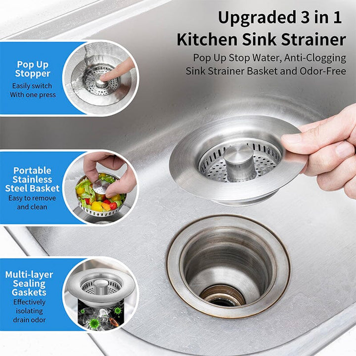 Dreneringsfilter i rustfritt stål med pop-up mekanisme | Luvikno