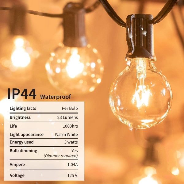 25FT Globe String Lights with Bulbs for Indoor/Outdoor Vanntett Koble Sammen Henge Lys til Bakgård Veranda Balkong Fest Dekor | Luvikno