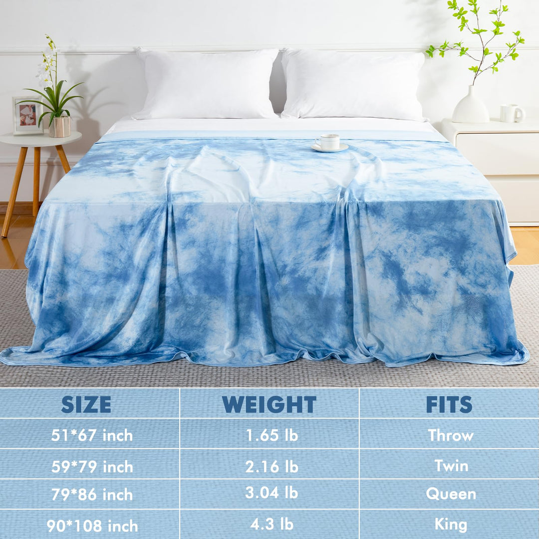 Tie Dye Kjøleteppe – Q-Max 0.5+ Dobbeltlag Dobbelsidig Kald Berøring Teppe for Komfortable Sommernetter – Blå | Luvikno