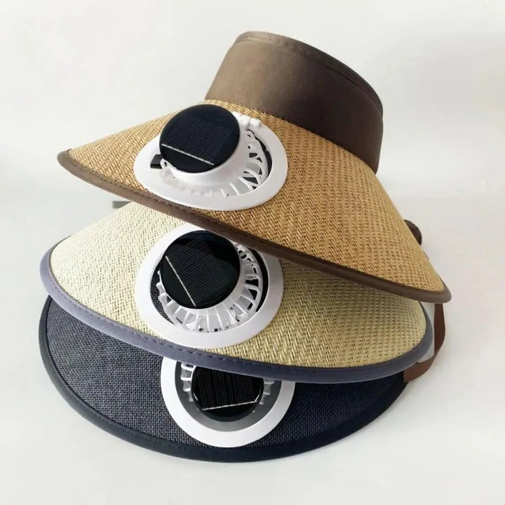 Bred brim solhatt med solcelledrevet vifte | Luvikno