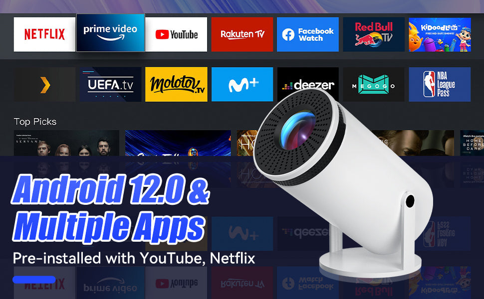 VisionCast 130X – Bærbar Mini Projektor med Android 12 og 130 Tommers Projektor | Luvikno