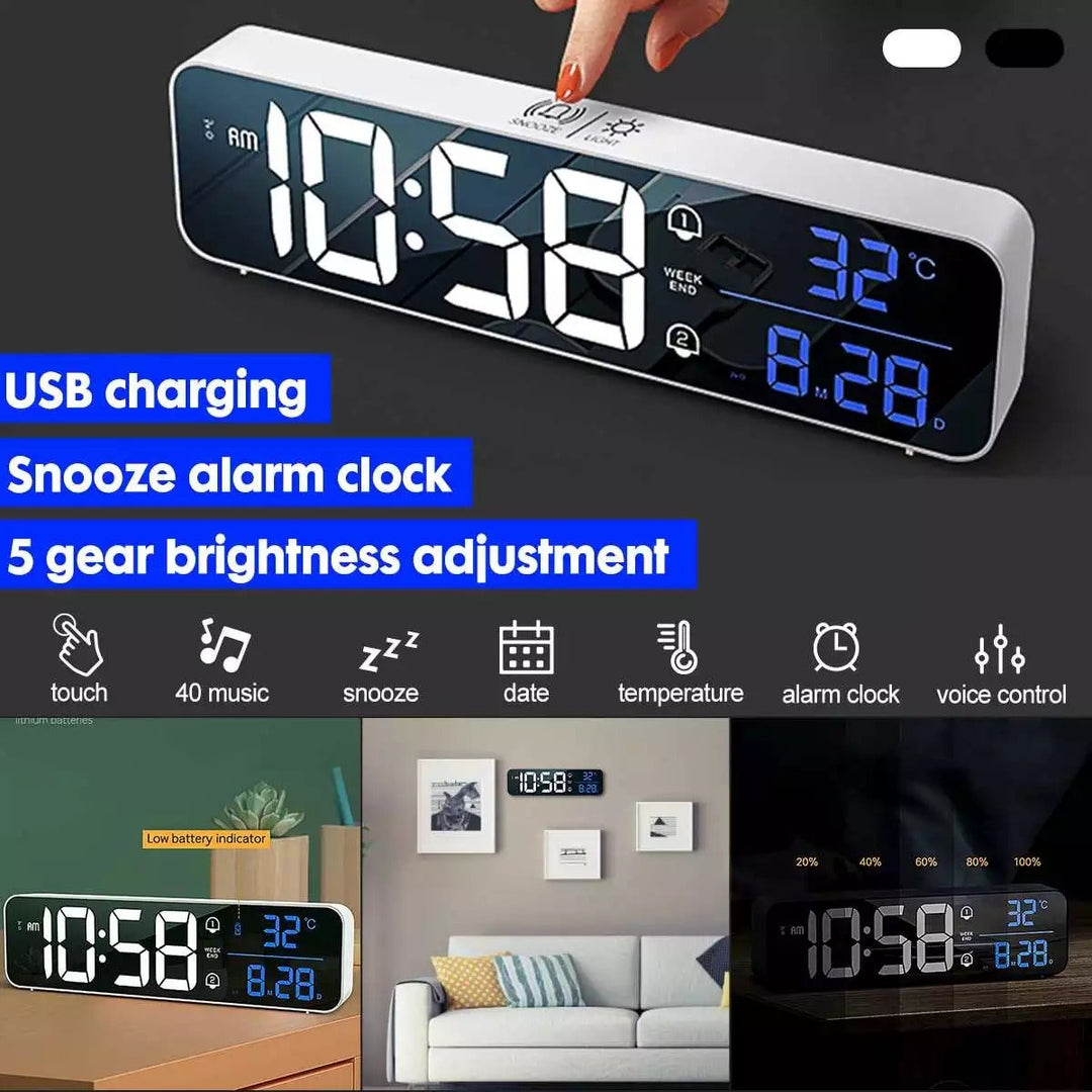Smart Digital LED Musikk Alarm Temperatur Klokke | Luvikno