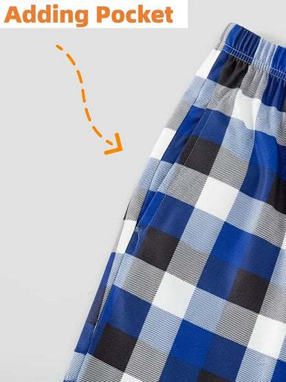 Luvik | Joulun Jeesus Valkoiset Kirjaimet Printti Kontrastti Sininen Pitkähihaista Paitaa Siniset ja Valkoiset Ruudulliset Housut Perheelle Sopivat Pyjamat