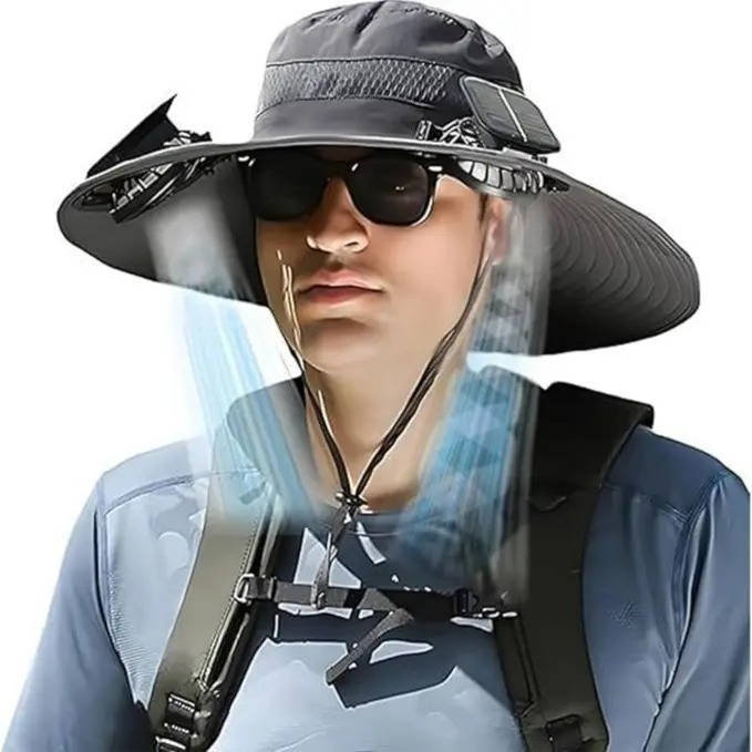 Utendørs bredbremmet solhatt med 2 solfans, UV-beskyttelse for menn og kvinner, avkjølende hatt for camping og fotturer | Luvikno