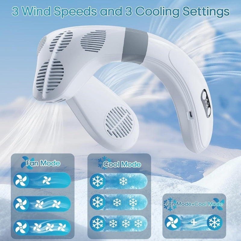 Dual-Cooling Neck Fan med 5200mAh Batteri & Kjøleplate | Luvikno