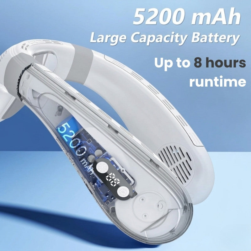 Dual-Cooling Neck Fan med 5200mAh Batteri & Kjøleplate | Luvikno