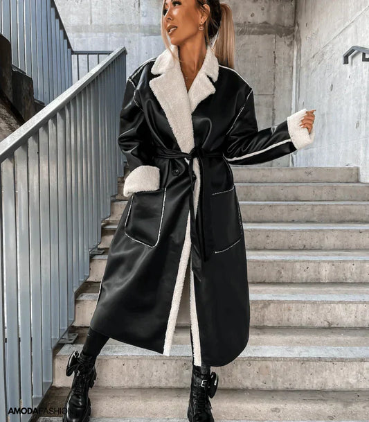 Luvik | Nahkatakki fleece-vuorella ja nauhoilla