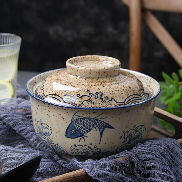 Japansk stil ramen bolle med lokk keramisk nudelskål servise | Luvikno