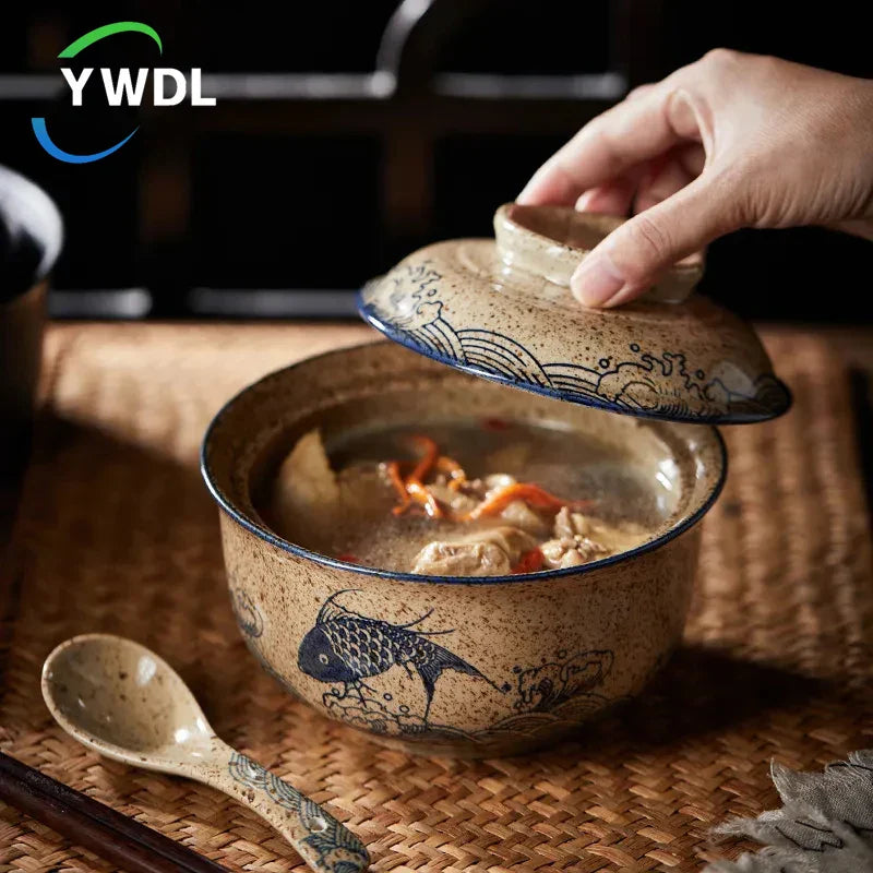 Japansk stil ramenbolle med lokk keramisk nuddelbolle servise | Luvikno