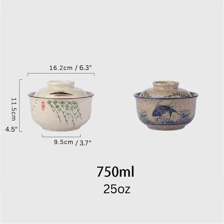 Japansk stil ramenbolle med lokk keramisk nuddelbolle servise | Luvikno