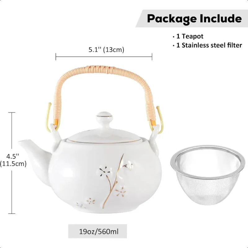 Japansk tekanne hvit porselen kinesisk tekanne med rustfritt stål infuser | Luvikno
