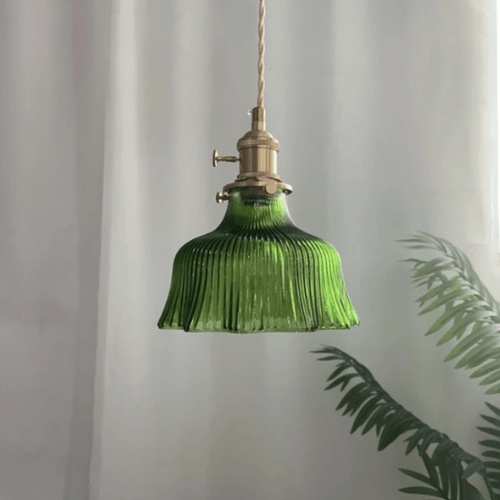 Vintage skandinavisk glass pendant lampe | retro design med kobber og valnøtt finish for spisestue og soverom | Luvikno